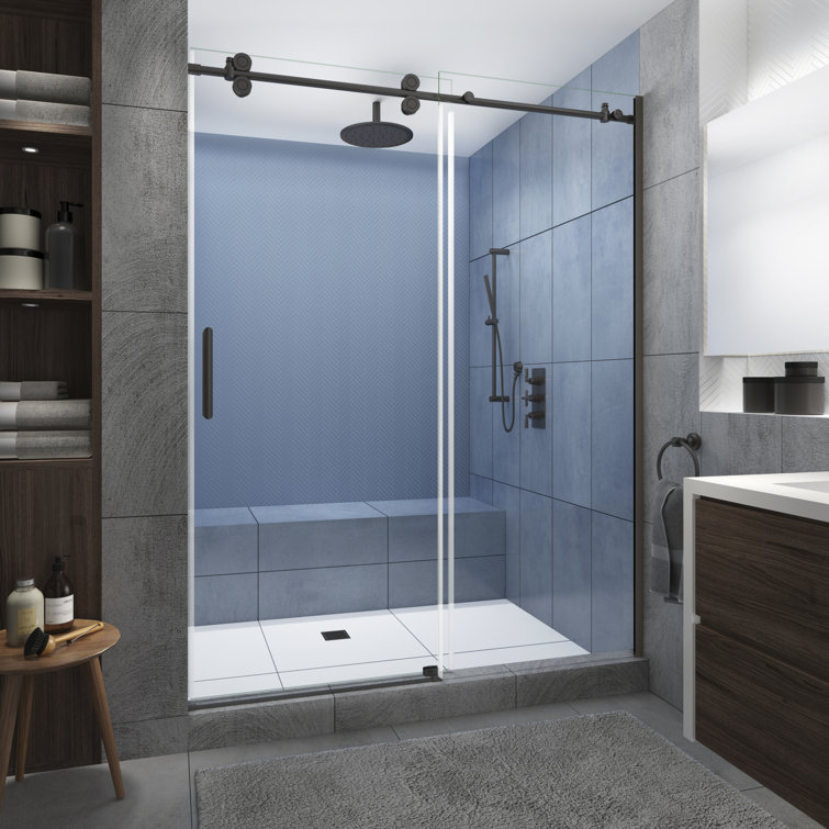 Langham XL 72" Bronze Frameless Sliding Shower Door with Clear Glass