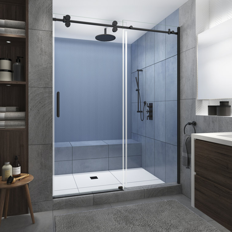 Langham XL Frameless Sliding Shower Door with Clear Glass and Oil Rubbed Bronze Finish