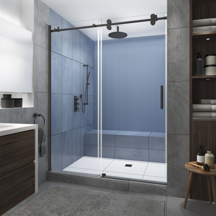 Langham XL Bronze Frameless Sliding Shower Door with Clear Glass
