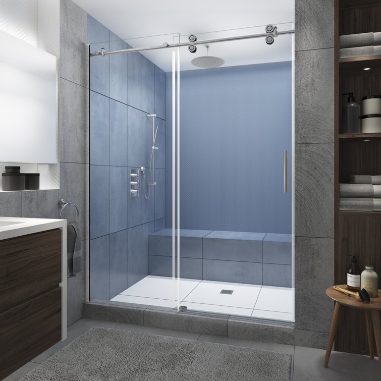 Langham XL Polished Chrome Frameless Sliding Shower Door with Clear Glass