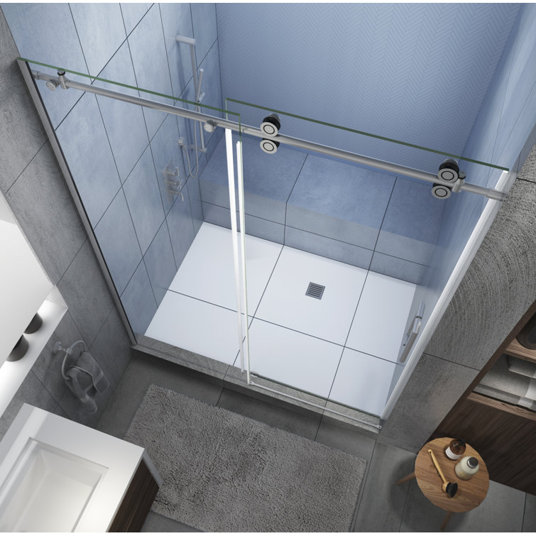 Langham XL Frameless Sliding Shower Door with Clear Glass and Stainless Steel Finish