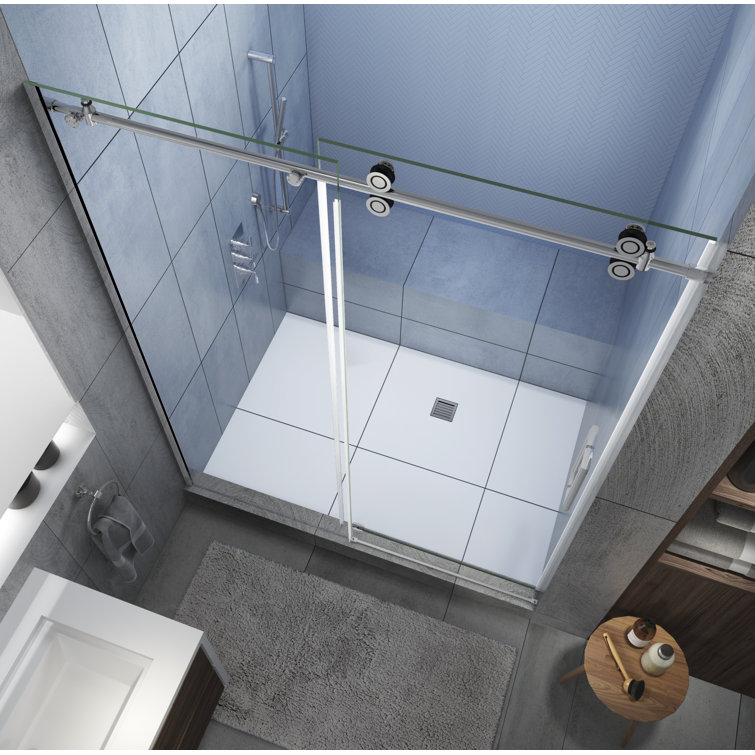 Langham XL Polished Chrome Frameless Sliding Shower Door with Clear Glass