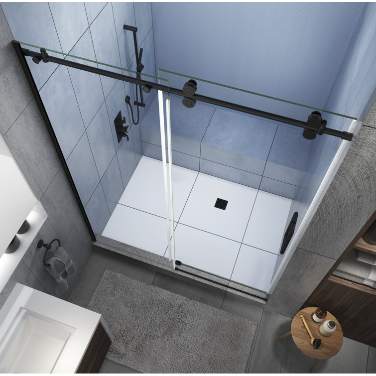 Langham XL Matte Black Frameless Sliding Shower Door with Clear Glass
