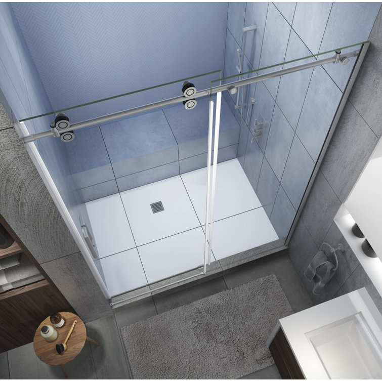 Langham XL Frameless Sliding Shower Door with Stainless Steel Finish