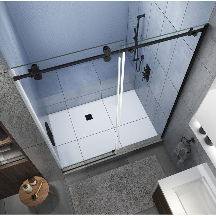 Langham XL Frameless Sliding Shower Door in Oil Rubbed Bronze Finish