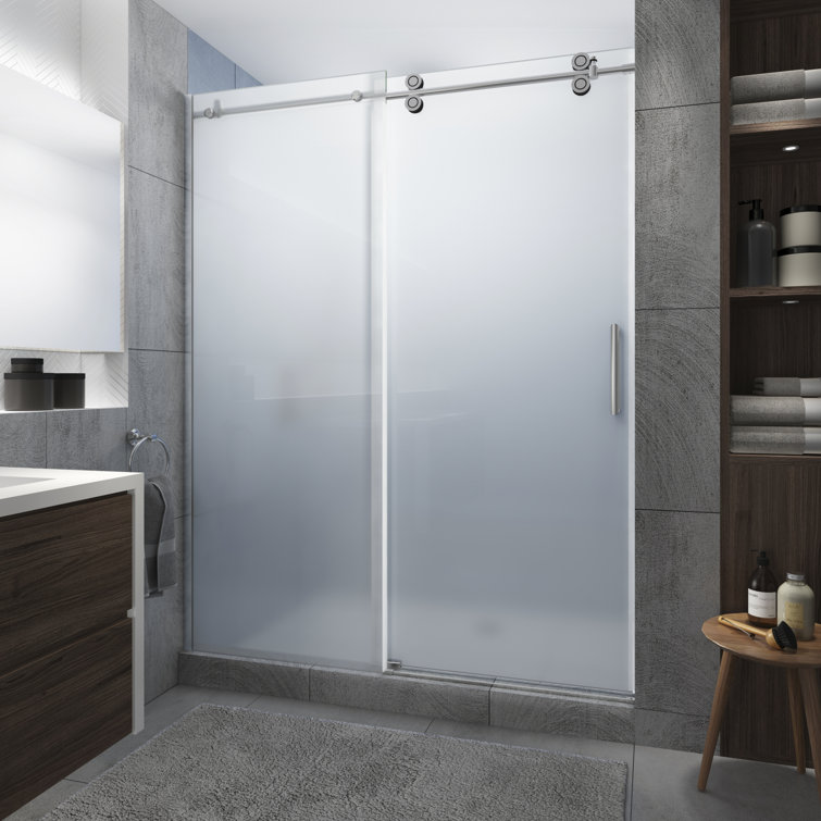 Langham XL Polished Chrome Frameless Sliding Shower Door with Frosted Glass