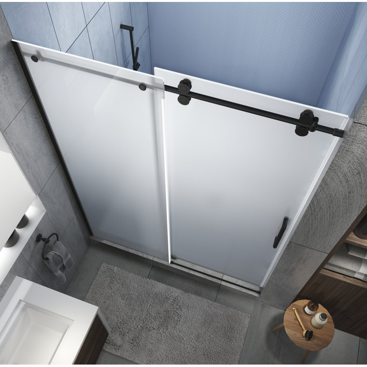 Langham XL Oil Rubbed Bronze Frameless Sliding Shower Door with Frosted Glass
