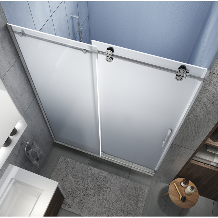 Langham XL Polished Chrome Frameless Sliding Shower Door with Frosted Glass