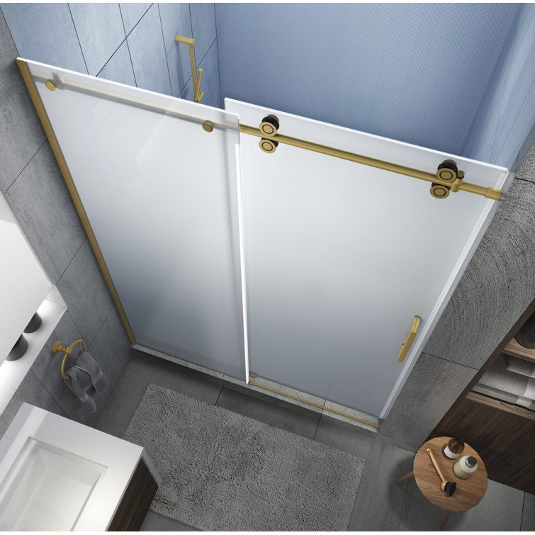 Langham XL Brushed Gold Frameless Sliding Shower Door with Frosted Glass