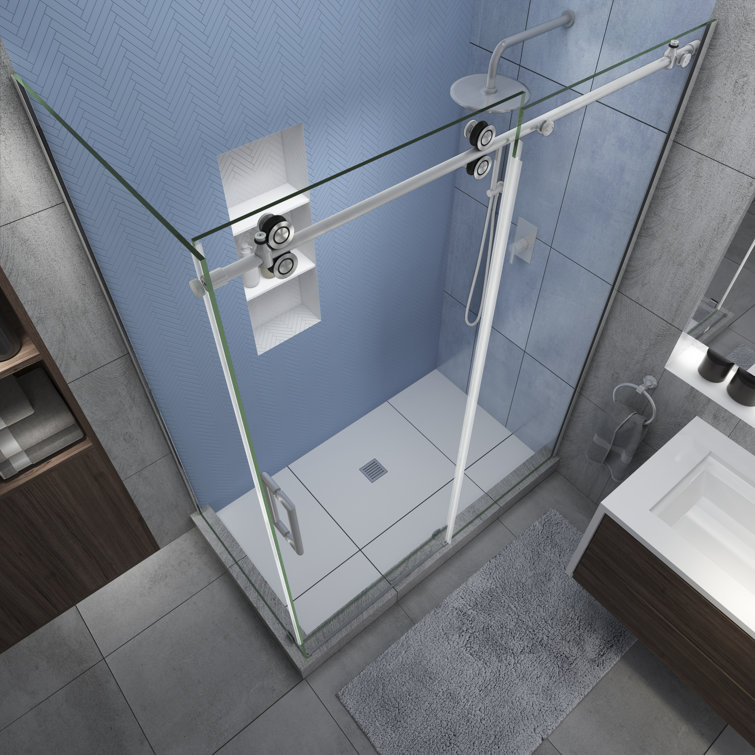 Langham XL Frameless Sliding Shower Enclosure with Clear Glass and Stainless Steel Frame