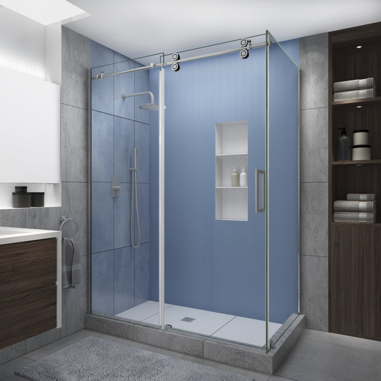 Langham XL Frameless Clear Glass Sliding Shower Enclosure with Stainless Steel Frame