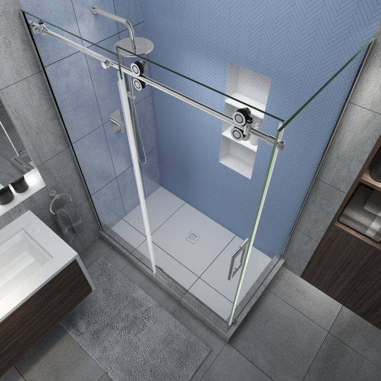Langham XL Frameless Clear Glass Sliding Shower Enclosure with Polished Chrome Finish