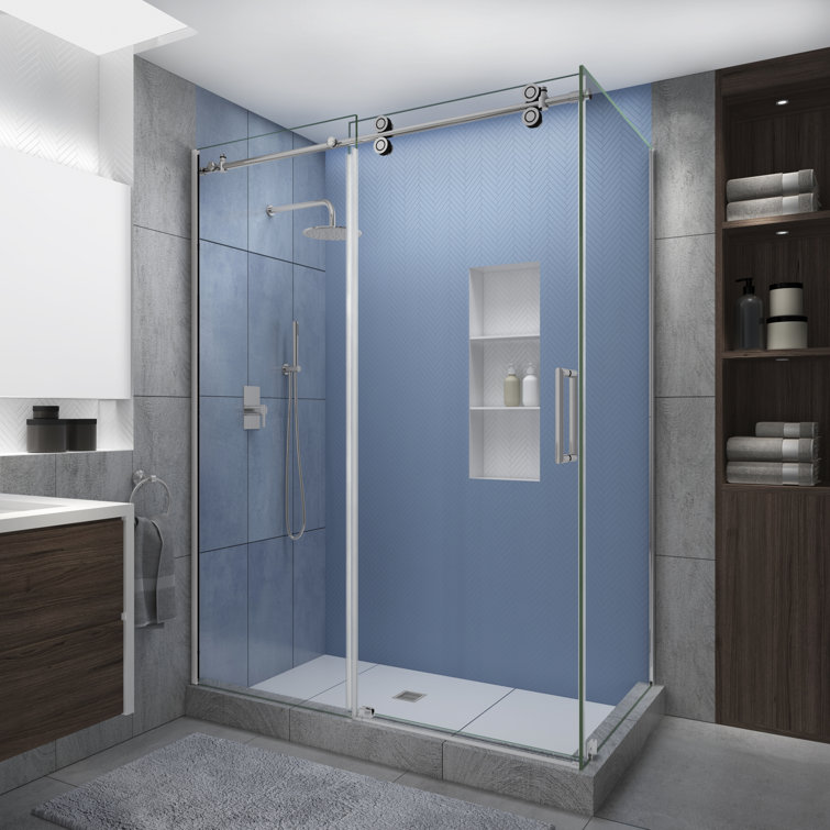 Langham XL Frameless Clear Glass Sliding Shower Enclosure with Polished Chrome Finish