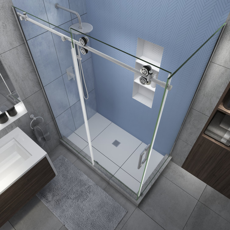 Langham XL Frameless Clear Glass Sliding Shower Enclosure with Stainless Steel Frame