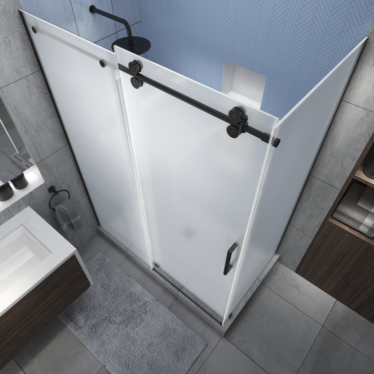 Langham XL Matte Black Frameless Sliding Shower Enclosure with Frosted Glass
