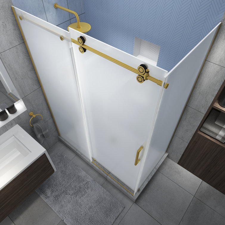 Langham XL Frosted Glass Frameless Sliding Shower Enclosure with Brushed Gold Finish