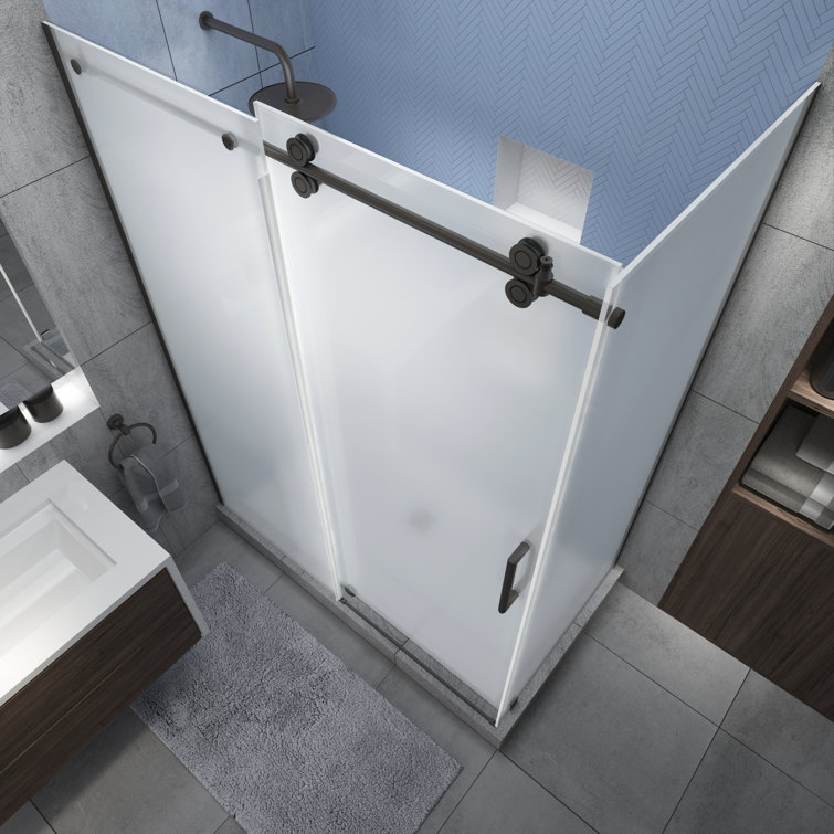 Langham XL Bronze Frameless Sliding Shower Enclosure with Frosted Glass