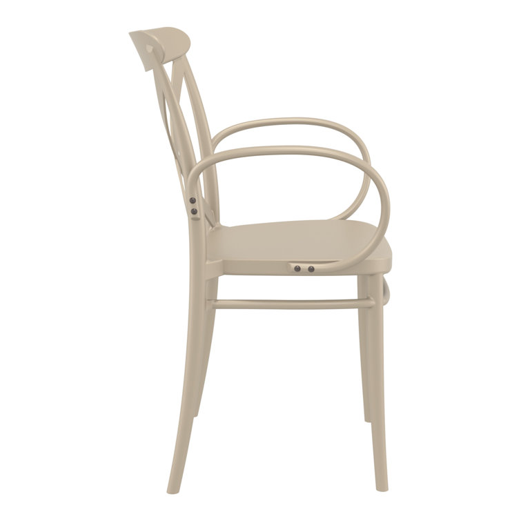 Taupe Plastic Resin Stackable Dining Armchairs, Set of 2