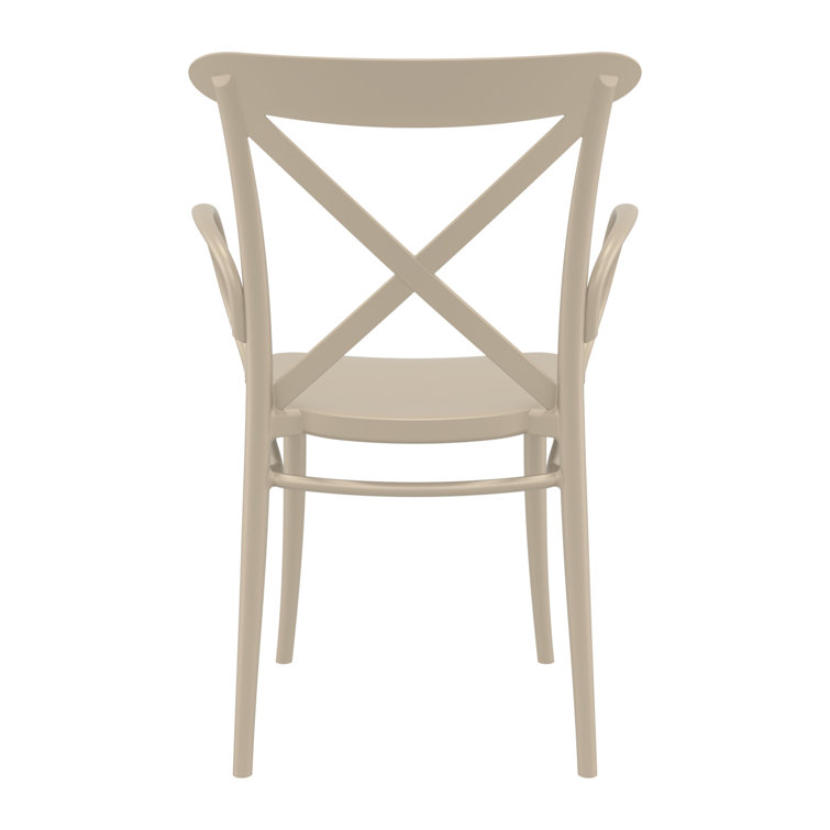Taupe Plastic Resin Stackable Dining Armchairs, Set of 2