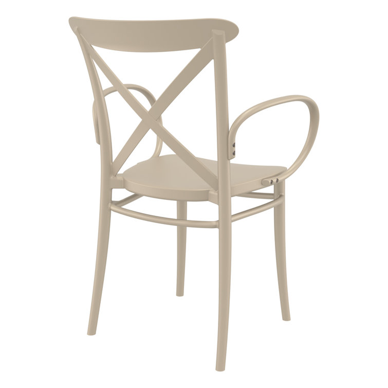 Taupe Plastic Resin Stackable Dining Armchairs, Set of 2