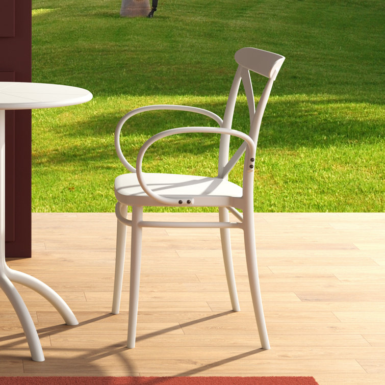 White Plastic Resin Stackable Dining Armchairs, Set of 2
