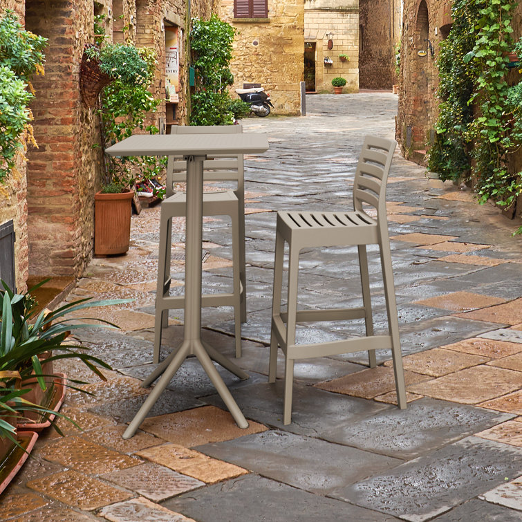 Taupe Plastic Resin 3-Piece Outdoor Bar Height Dining Set