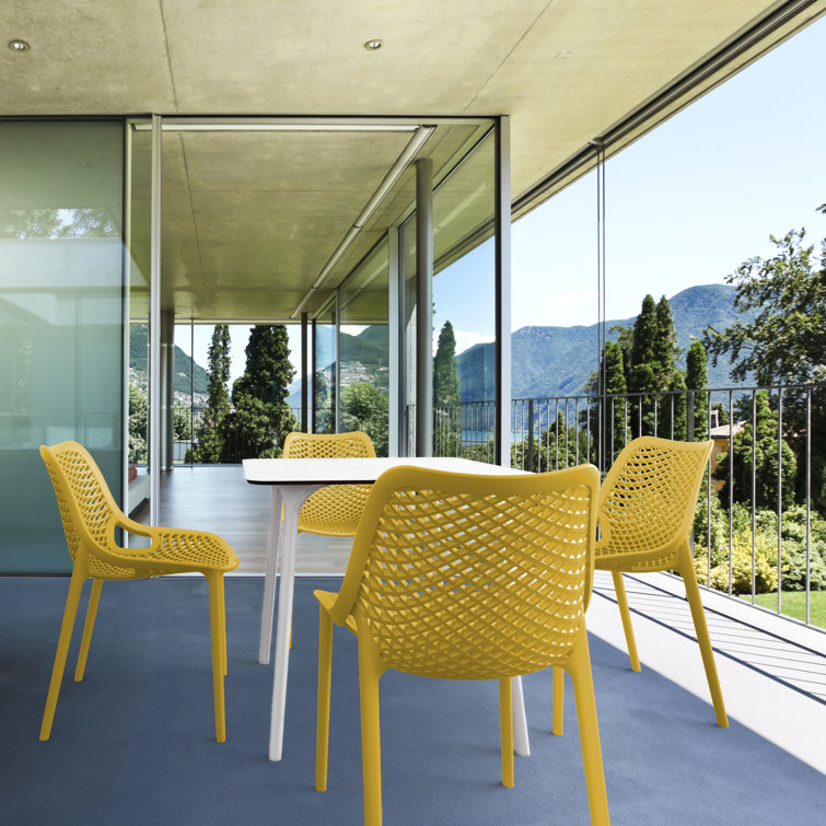 Yellow Stackable UV Resistant Plastic Outdoor Dining Chairs, Set of 2