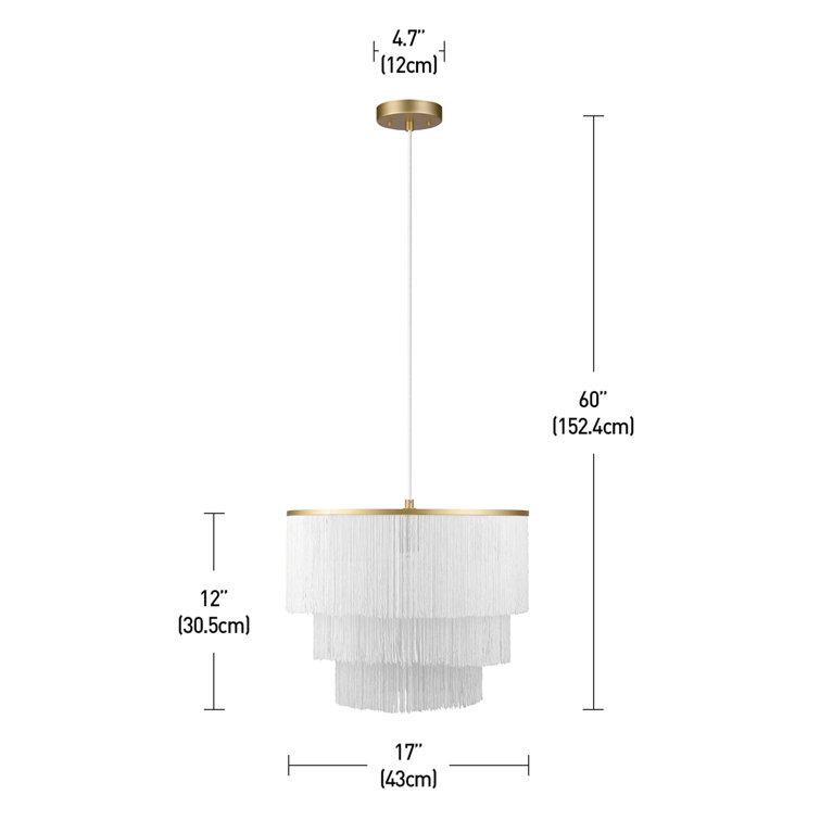 60" White LED Drum Pendant Light with Gold Accents