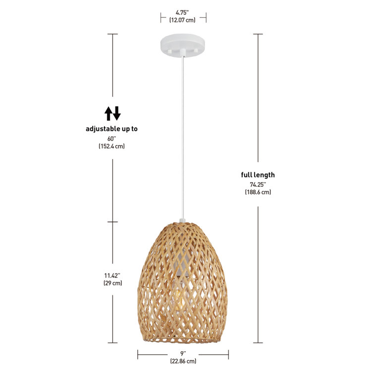 Natural Twine Shade Mini Pendant Light with White Cord