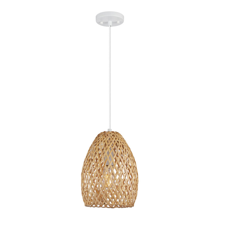 Natural Twine Shade Mini Pendant Light with White Cord