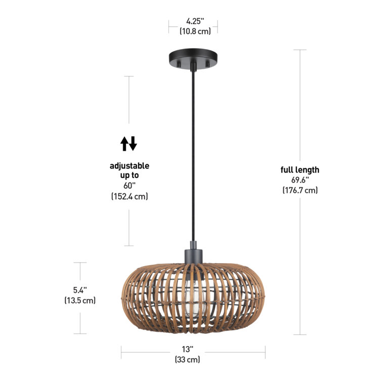 Matte Black Drum Pendant Light with Rattan Shade