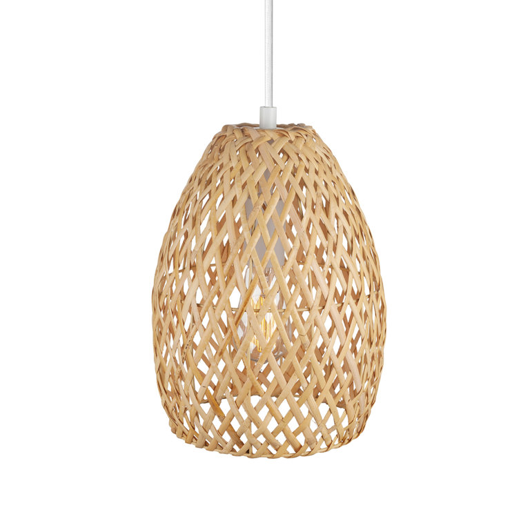 Natural Twine Shade Mini Pendant Light with White Cord