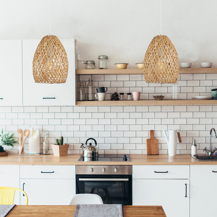 Natural Twine Shade Mini Pendant Light with White Cord
