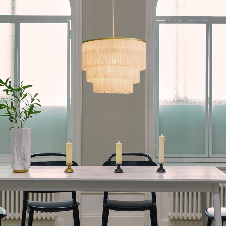 60" White LED Drum Pendant Light with Gold Accents