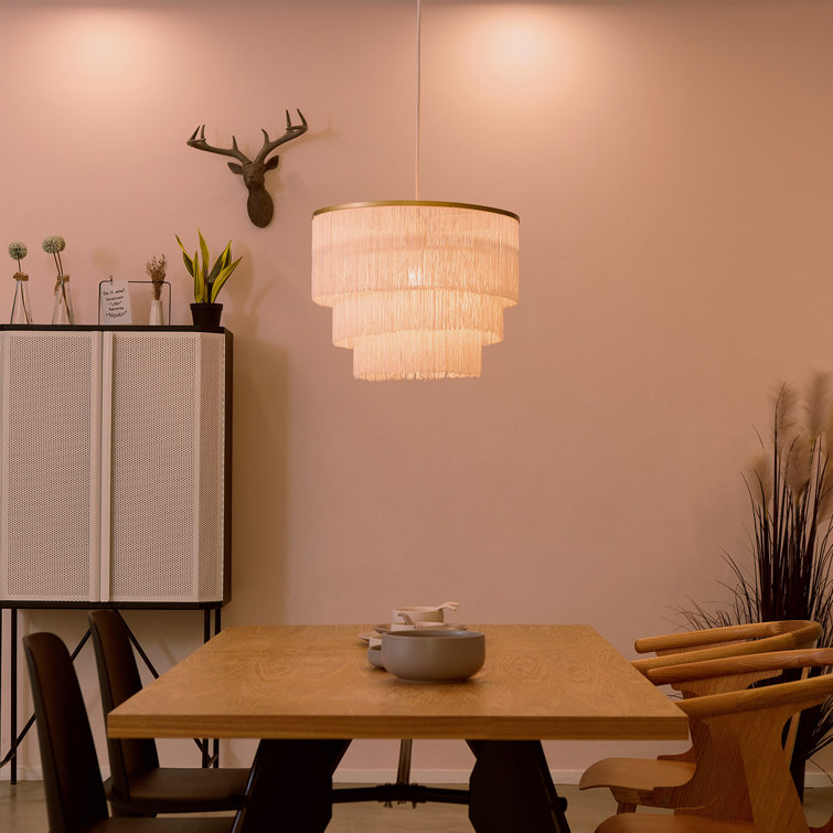 60" White LED Drum Pendant Light with Gold Accents