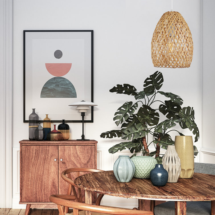 Natural Twine Shade Mini Pendant Light with White Cord