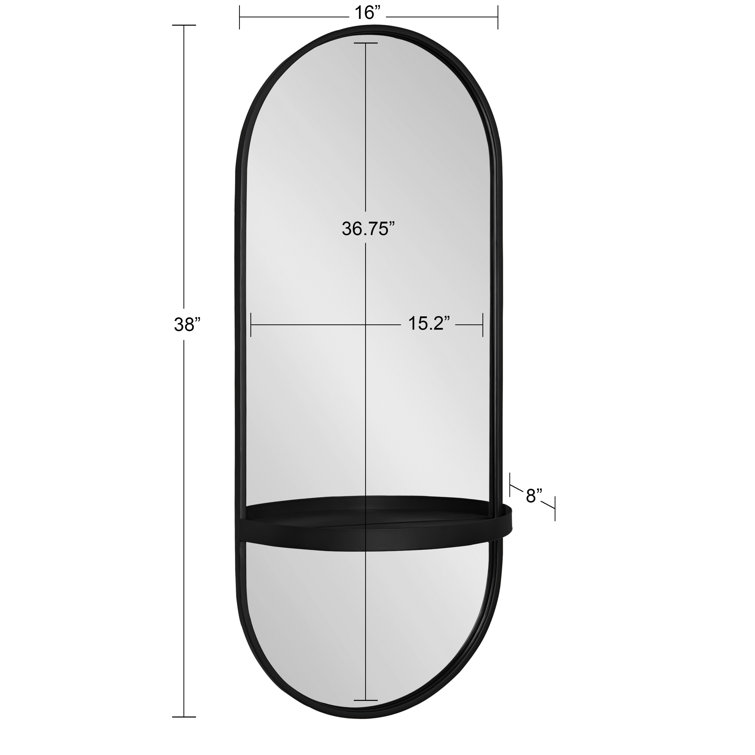 Estero 16" x 38" Black Metal Oval Wall Mirror with Shelf