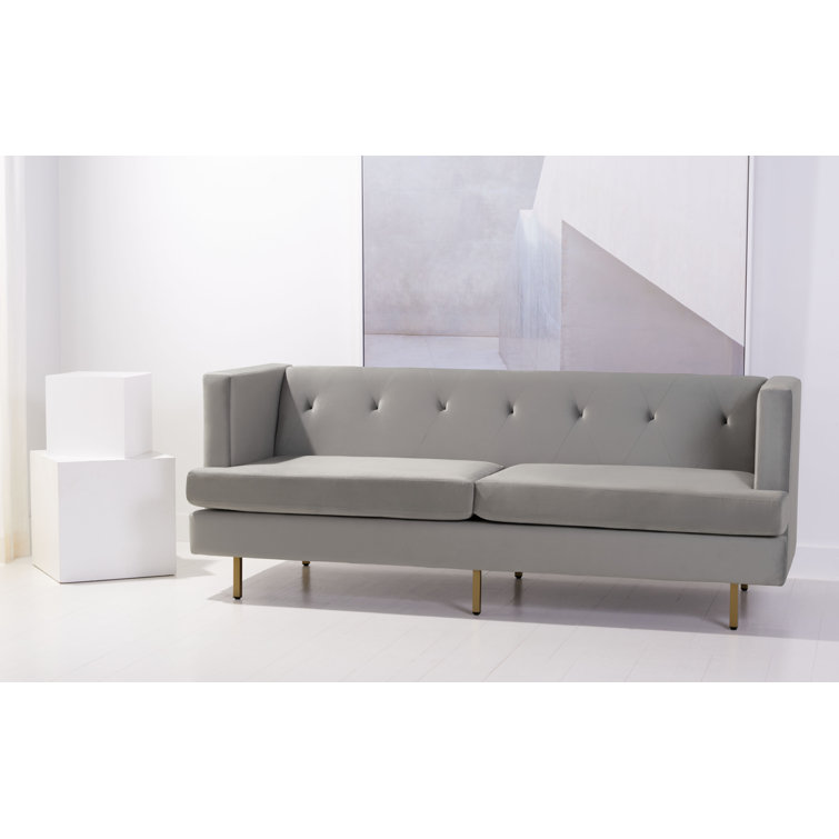 Konrad Contemporary 82'' Gray Velvet Sofa with Gold Metal Legs