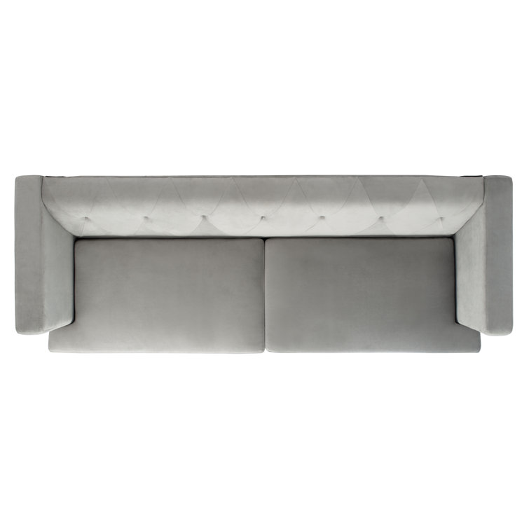 Konrad Contemporary 82'' Gray Velvet Sofa with Gold Metal Legs