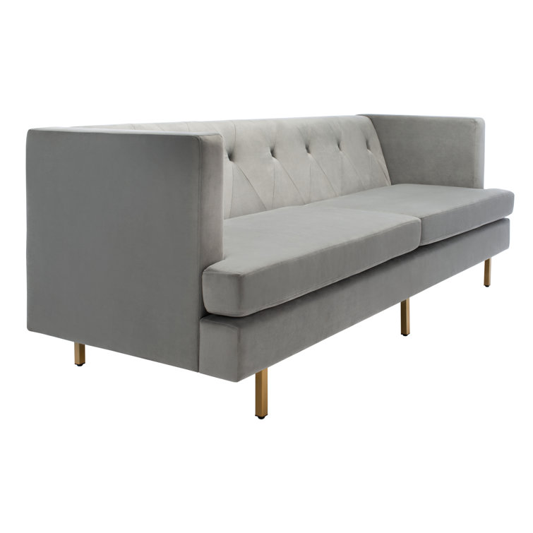 Konrad Contemporary 82'' Gray Velvet Sofa with Gold Metal Legs