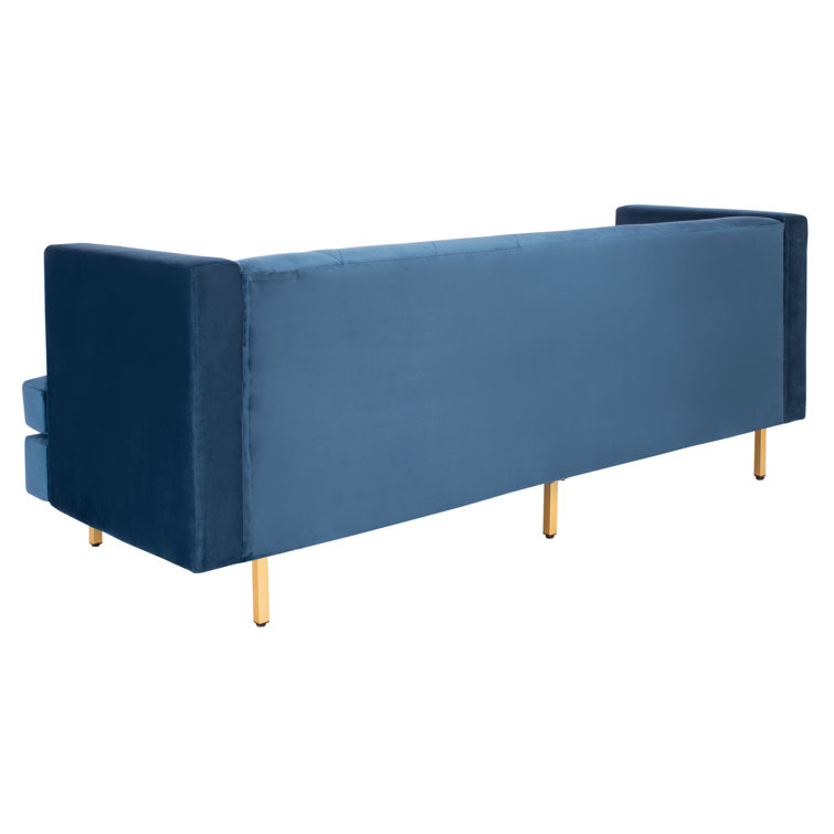 Navy Velvet Tufted Sofa with Gold Legs