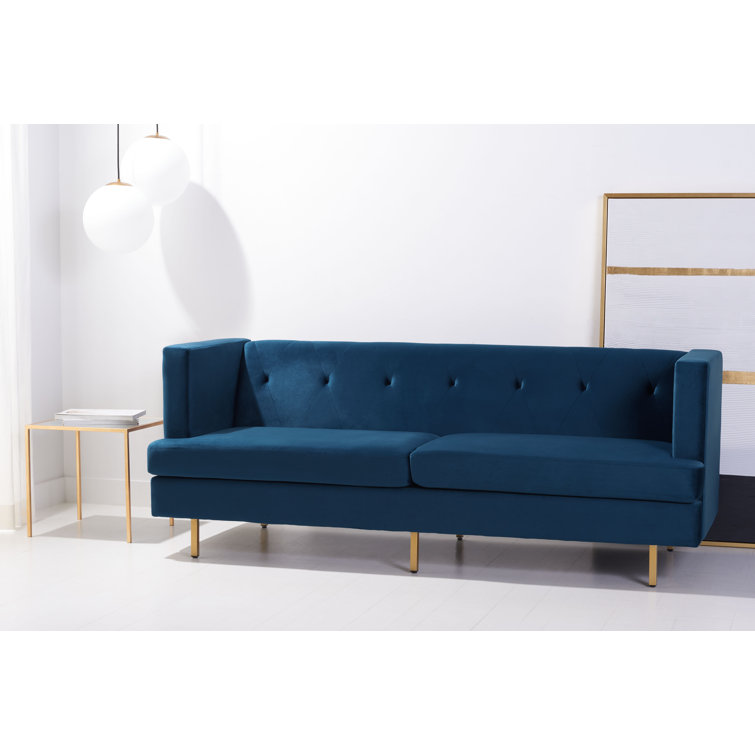 Navy Velvet Tufted Sofa with Gold Legs