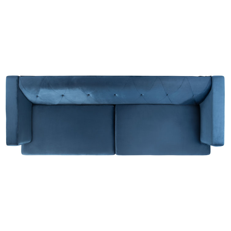 Navy Velvet Tufted Sofa with Gold Legs