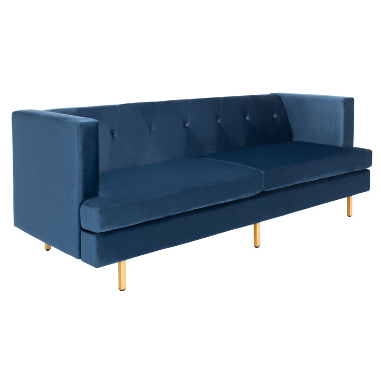 Navy Velvet Tufted Sofa with Gold Legs