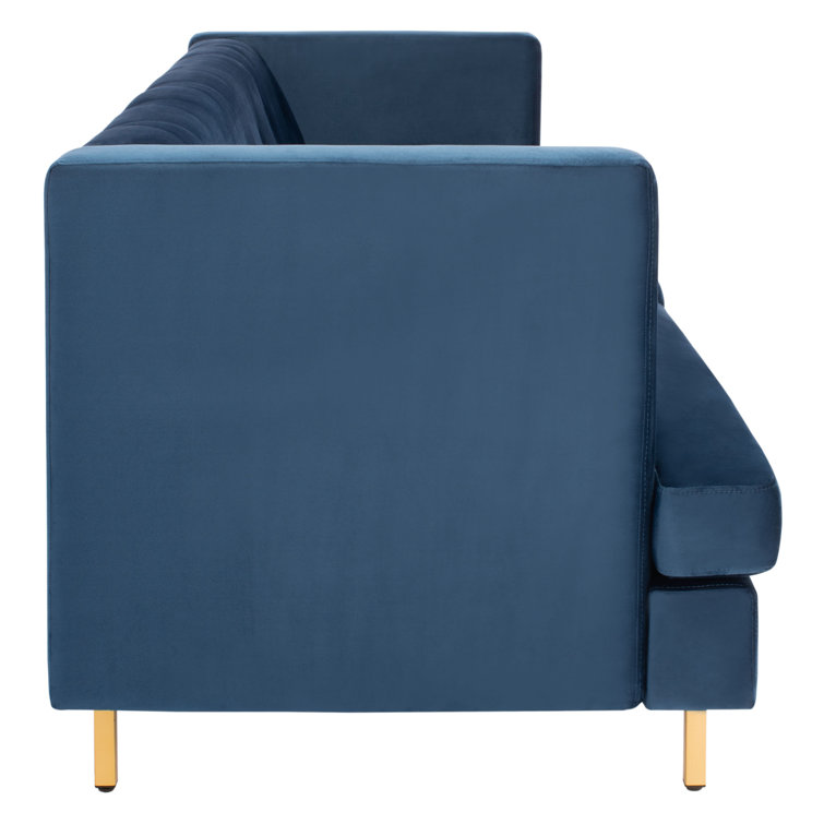 Navy Velvet Tufted Sofa with Gold Legs