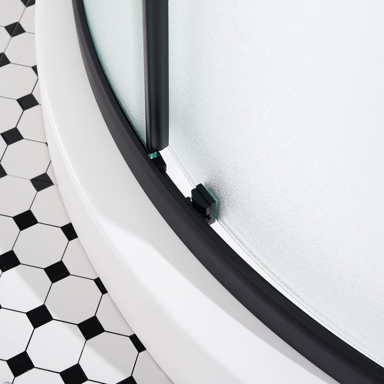 Breeze 34" Black Framed Frosted Glass Round Sliding Shower Kit