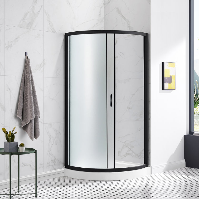 Breeze 34" Black Framed Frosted Glass Round Sliding Shower Kit