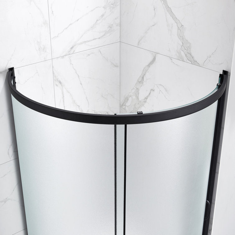 Breeze Black Framed Frosted Glass Round Sliding Shower Kit