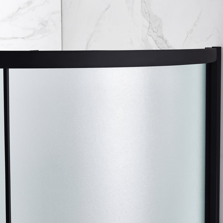 Breeze Black Framed Frosted Glass Round Sliding Shower Kit