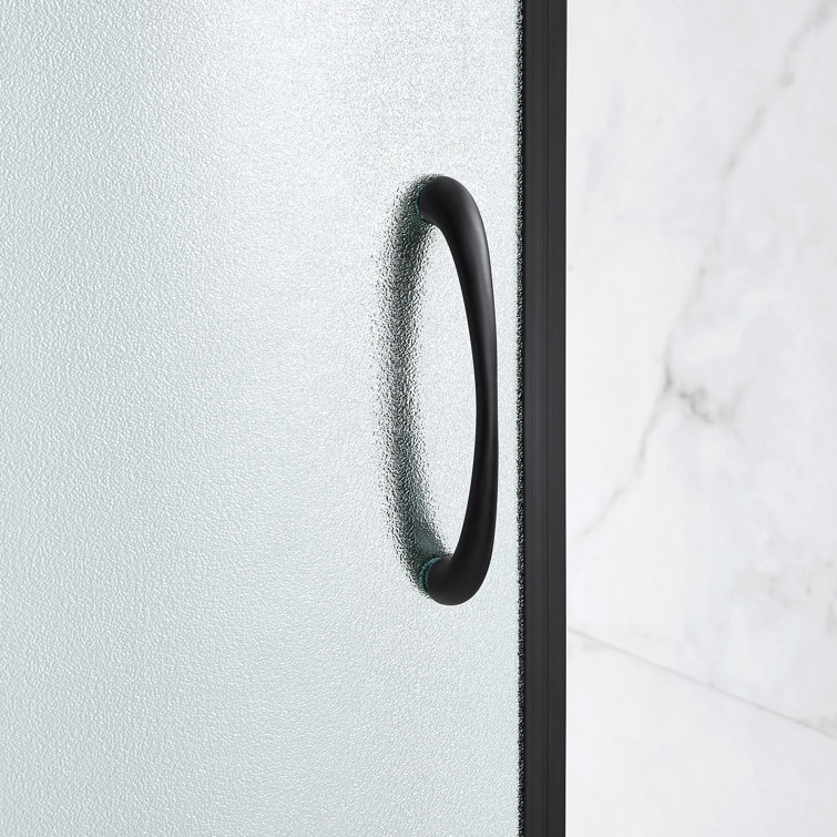 Breeze Black Framed Frosted Glass Round Sliding Shower Kit